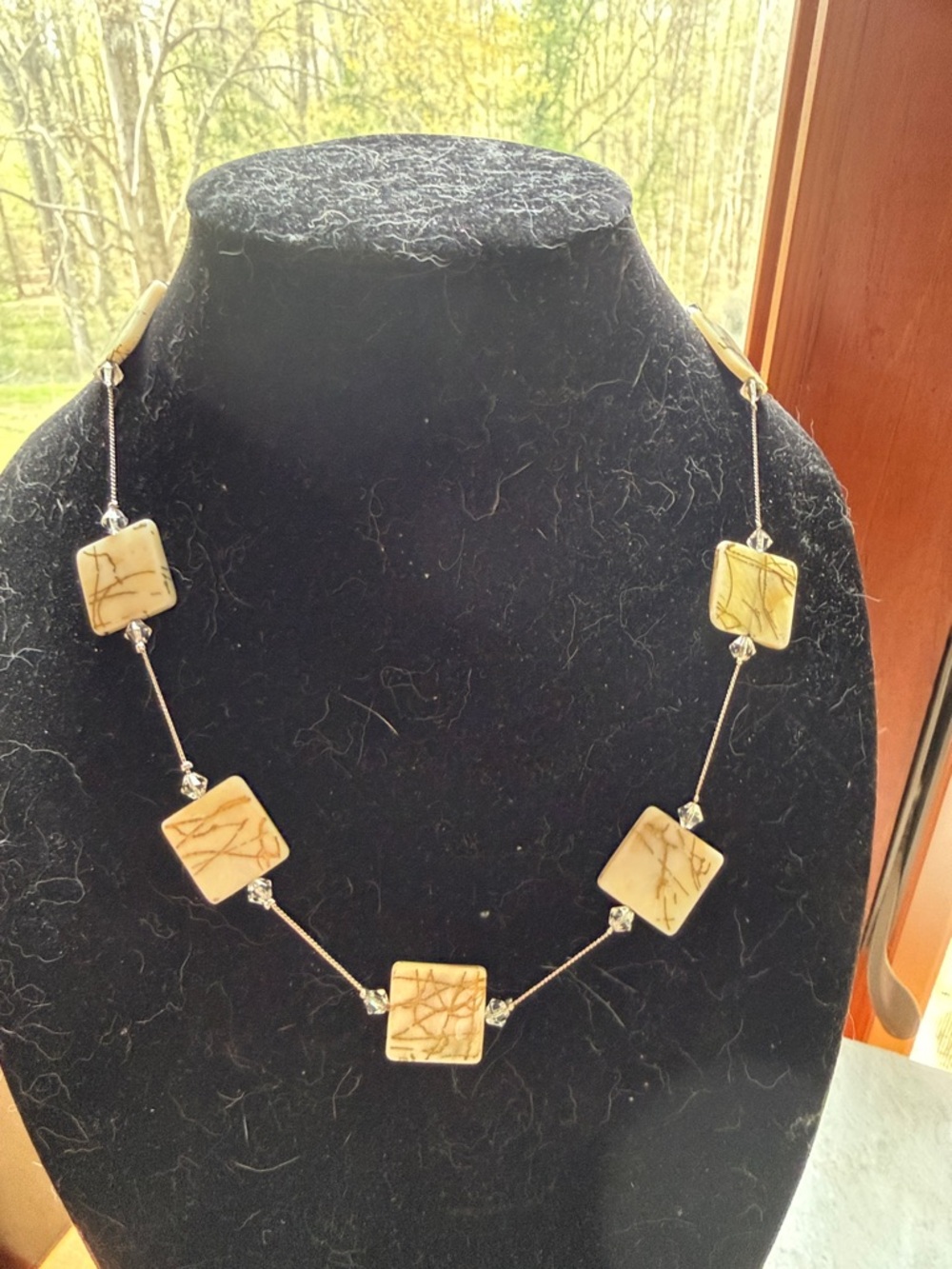 Handcrafted Gold Accent White Tile Necklace